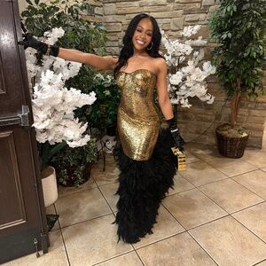 Beautiful Feather Golf Sequin Maxi Dress